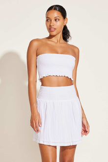 Nya Smocked Bandeau Top | White Crinkle Linen