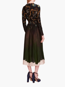 Viscose Georgette V-Neck Midi Dress | Green Multi