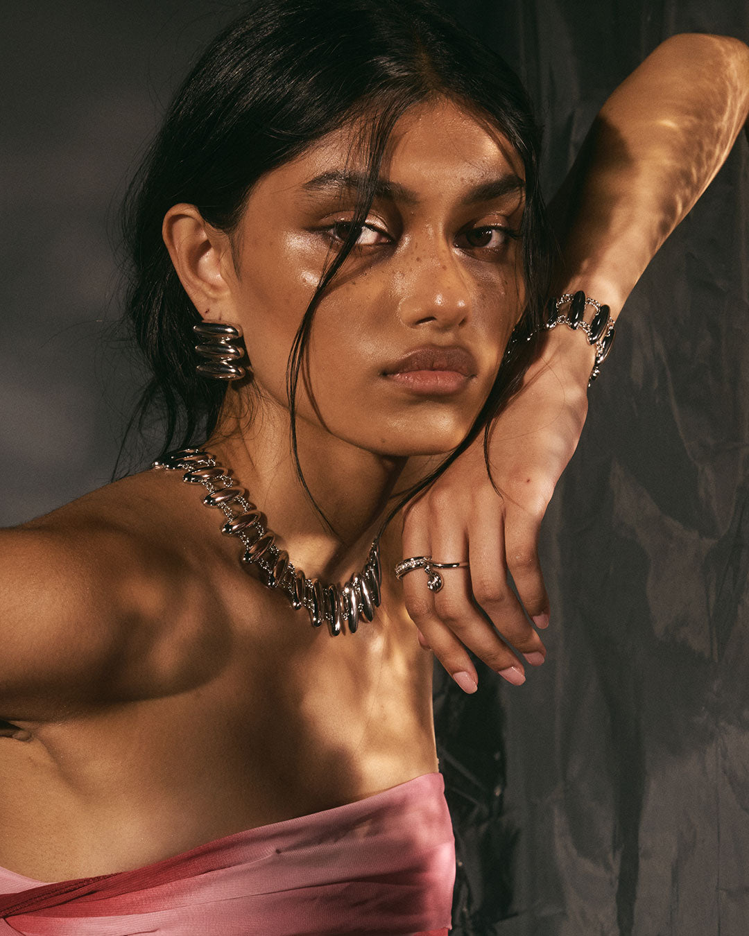 The Milan Bead Stud Necklace | Silver