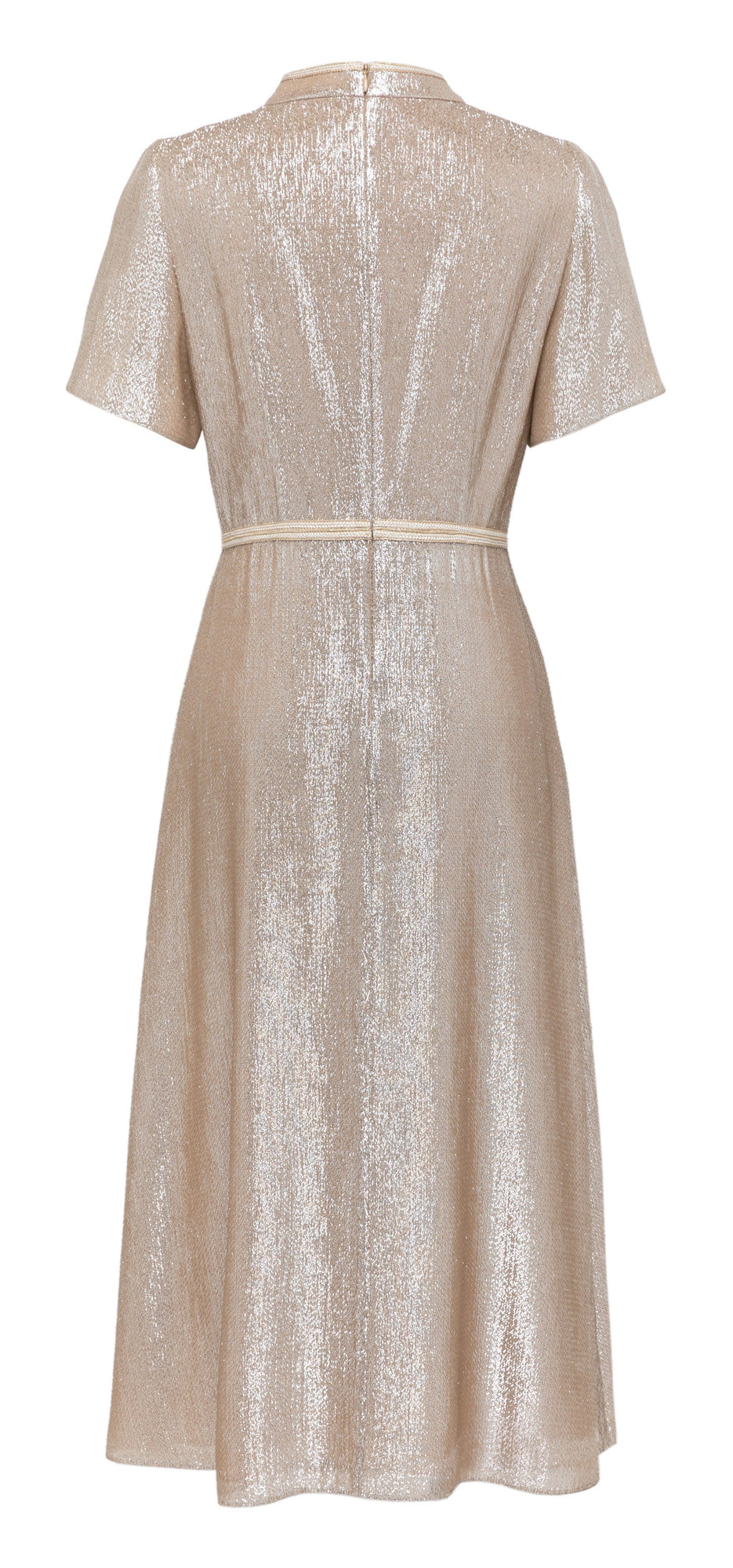 Silk Velvet Jacquard Cinched-Waist Dress | Ivory