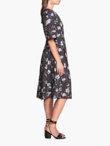 Vintage Aster Floral Print & Lace Midi | Black Blue