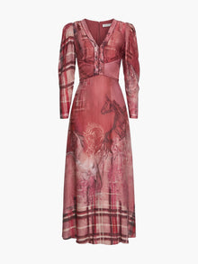 Wild Heart Tartan Printed Midi Dress | Red Multi