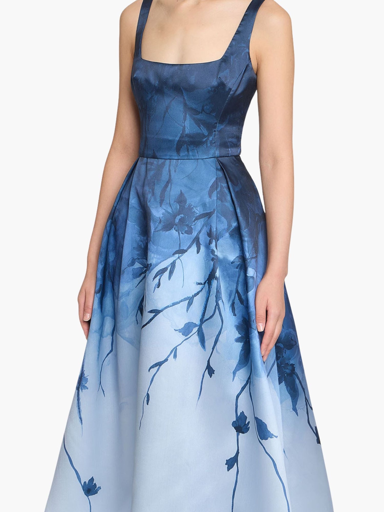 Floral Printed Mikado Midi Dress | Blue