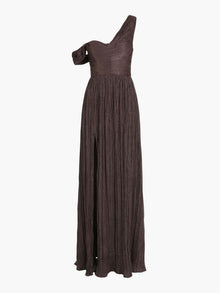 One-Shoulder Pleated Satin Gown | Chocolate