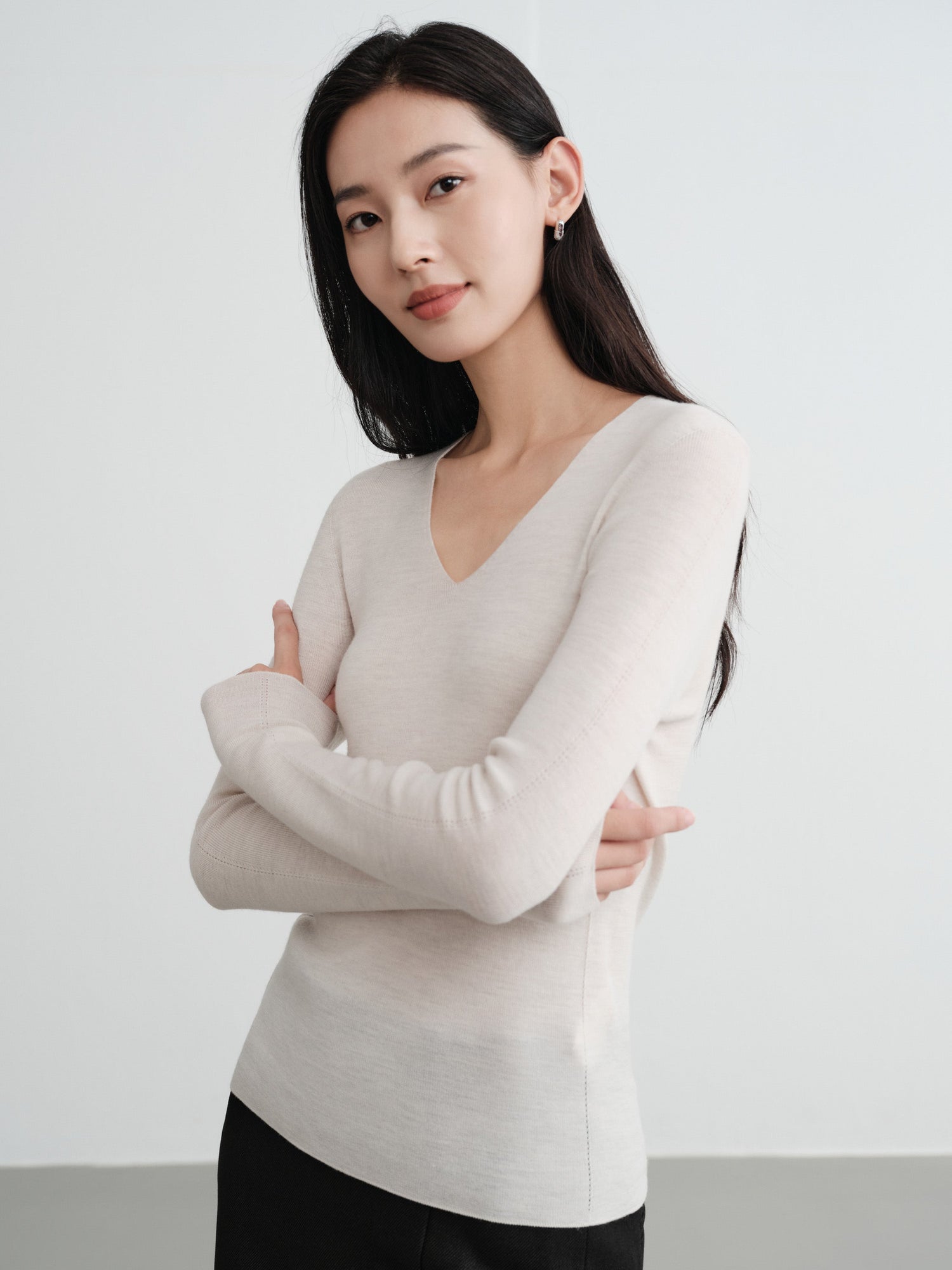 Machine Washable Wool Seamless Base Layer Top | Beige
