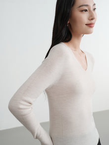 Machine Washable Wool Seamless Base Layer Top | Beige