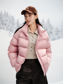 Silk Jacquard Down Coat | Pink