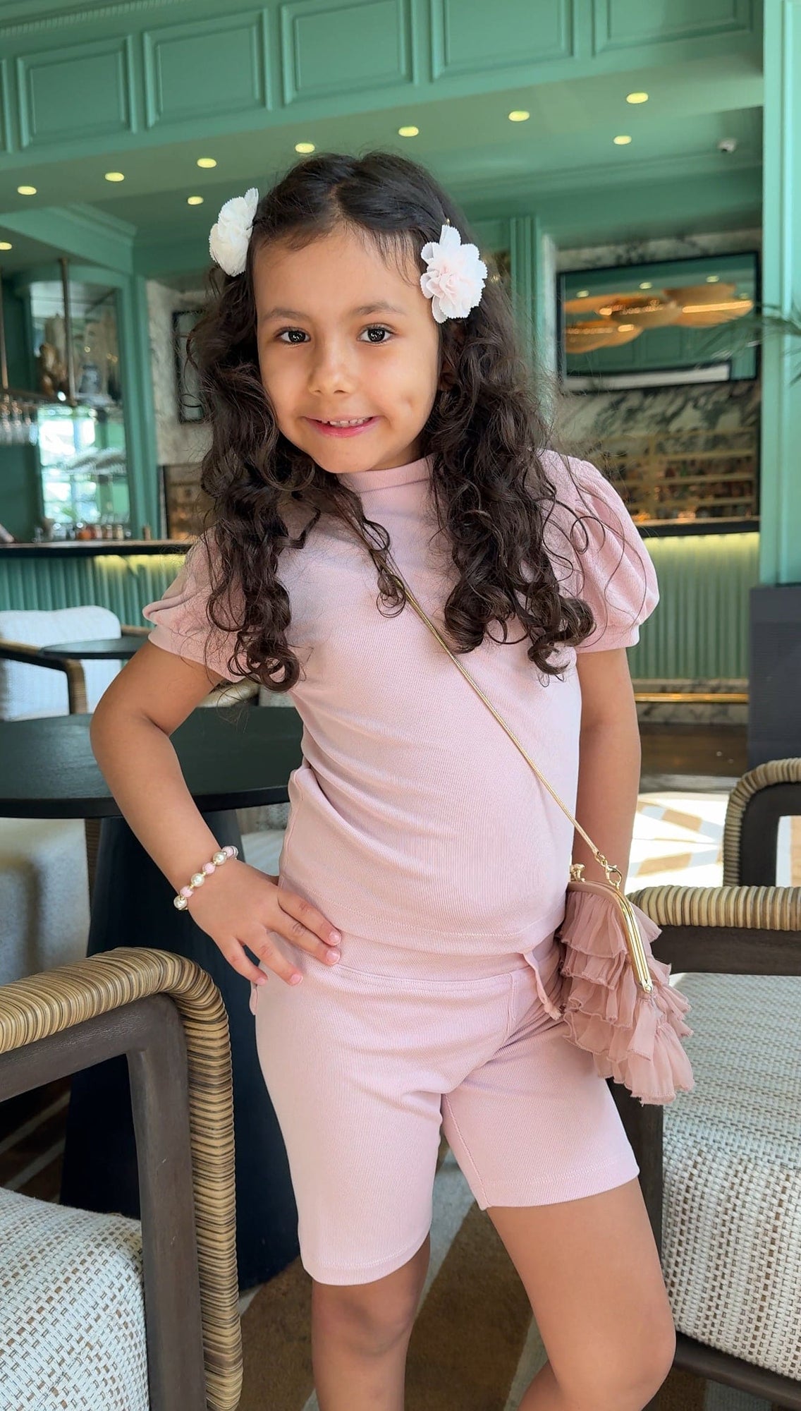 Girl | Top and Biker Shorts Set | Pink