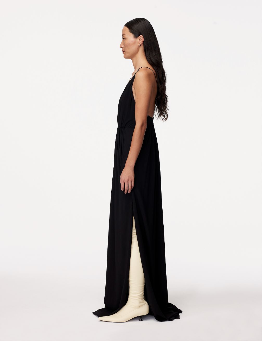 Another Tomorrow Gathered Gown in Black – Viscose Women's Dress