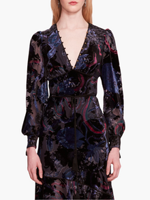 Velvet Burnout Floral Midi Dress | Blue Multi