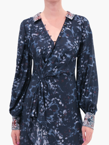 Viscose Long Sleeve Wrap Midi Shirtdress | Blue Multi