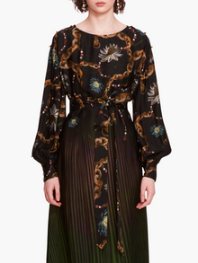 Viscose Georgette Billow Midi Dress | Green Multi