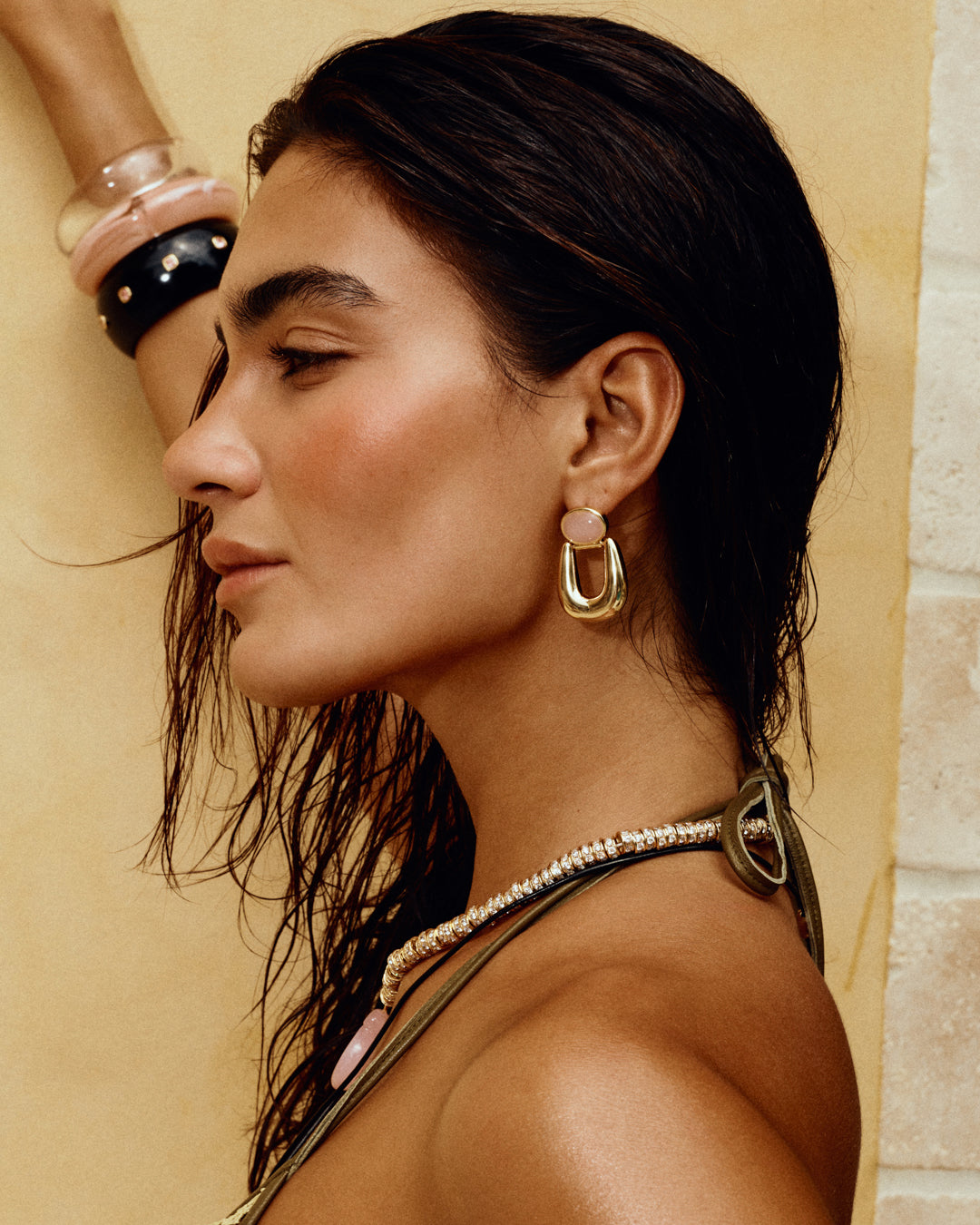 The Rose Quartz Rio Earrings | Rose Quartz | Gold