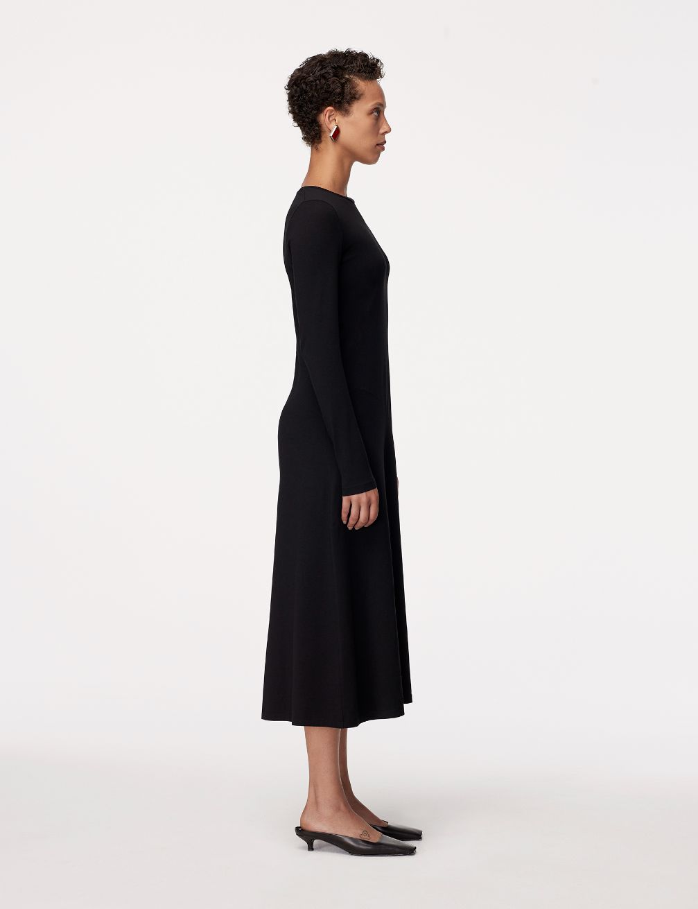 Another Tomorrow Long Sleeve Crewneck Tee Dress in Black – Cotton Women's Dress