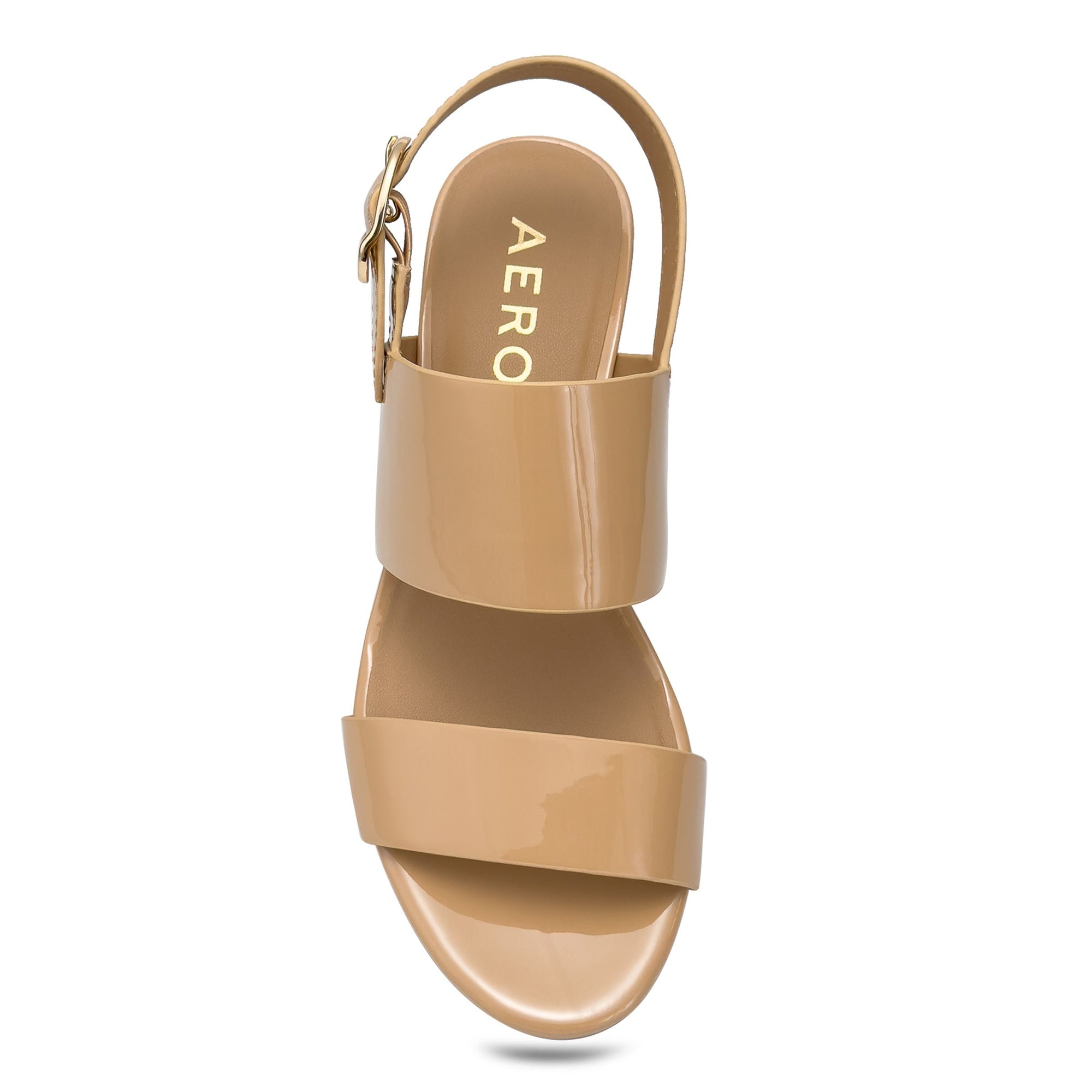 Camera Sandal Platform | Beige Bisque Faux Patent