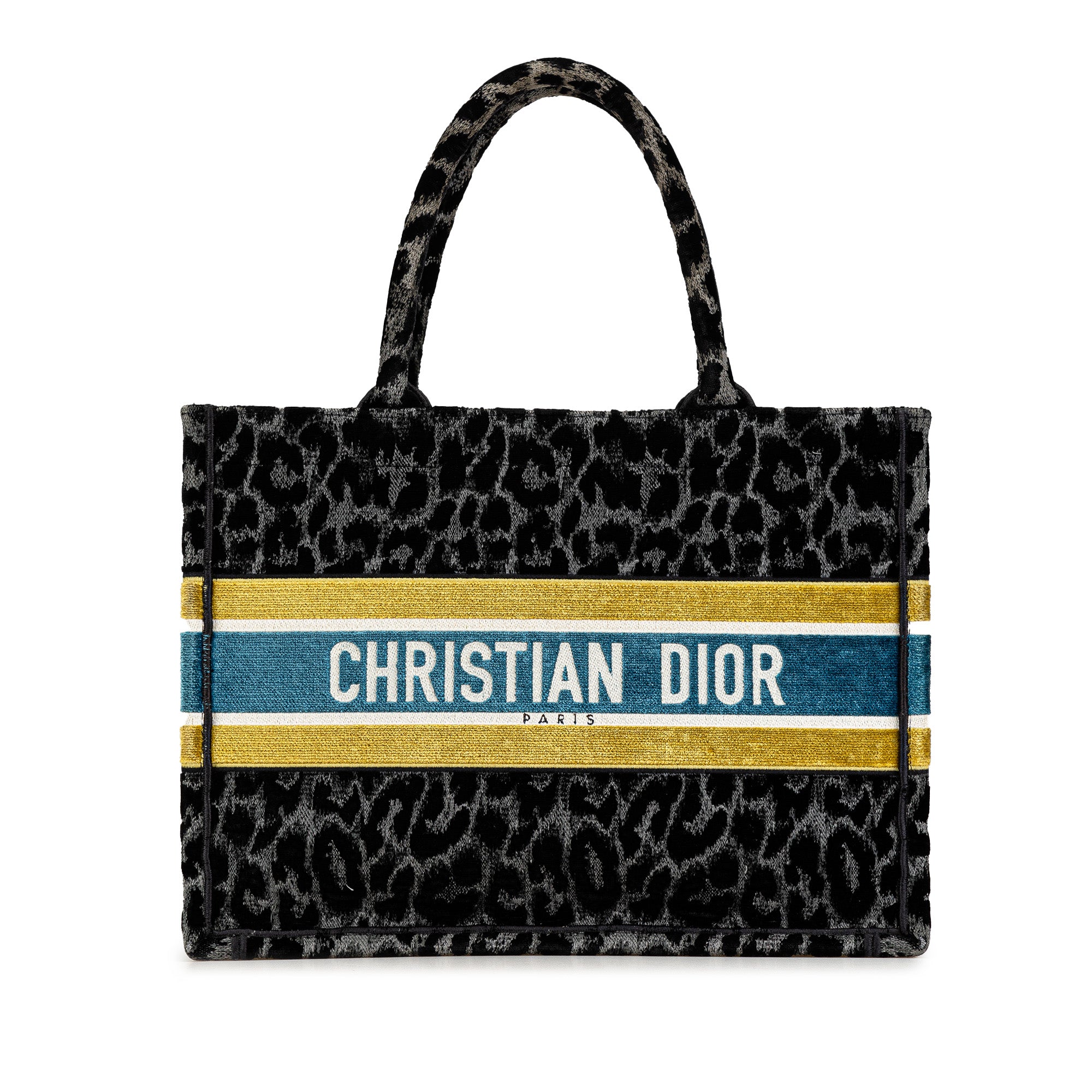 Dior | Pre-Owned Mizza Medium Embroidered Canvas Leopard Book Tote | Black
