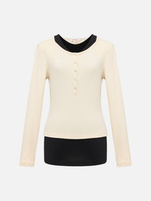 Slim-Fit Knit Base Layer Top | Beige/Black