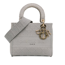 Dior | Pre-Owned Medium Canvas Cannage Lady D Lite - V | Gray/Light Gray