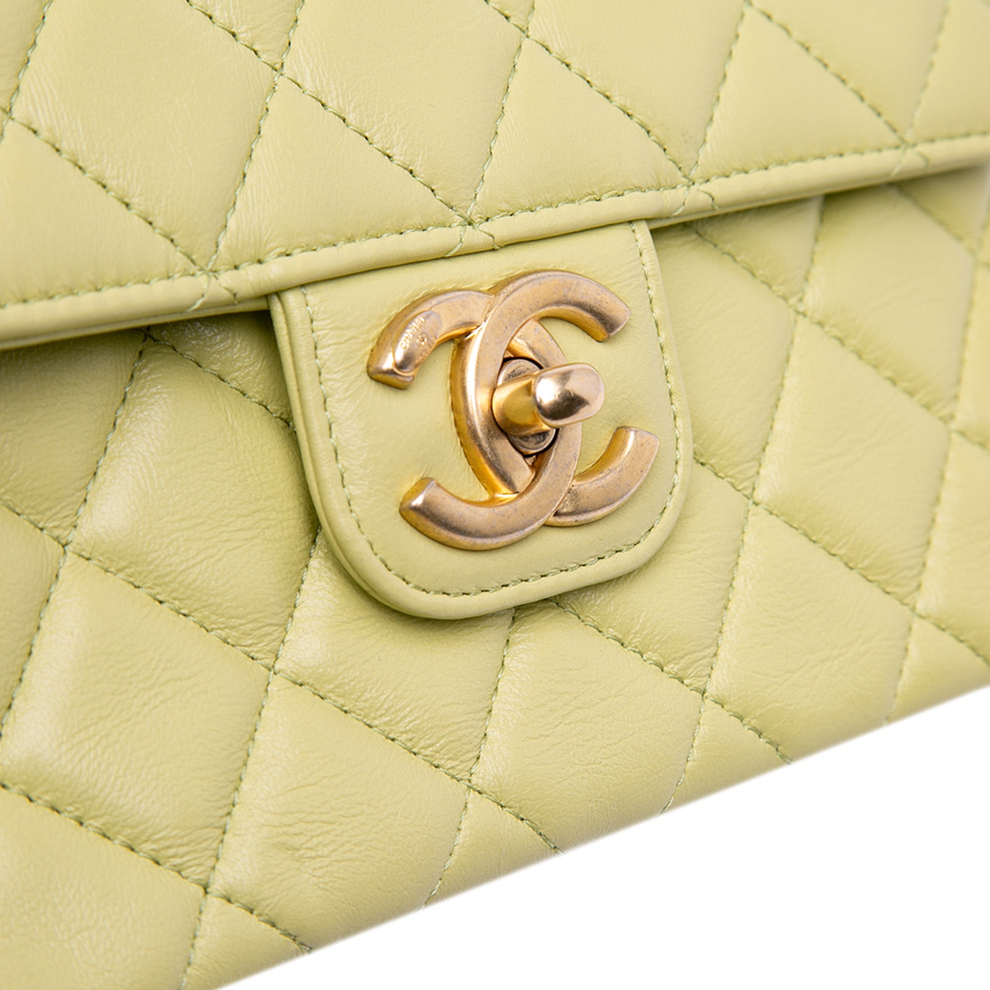 Chanel | Pre-Owned Mini Square Lambskin Casino Royale Charms Single Flap | Green/Light Green