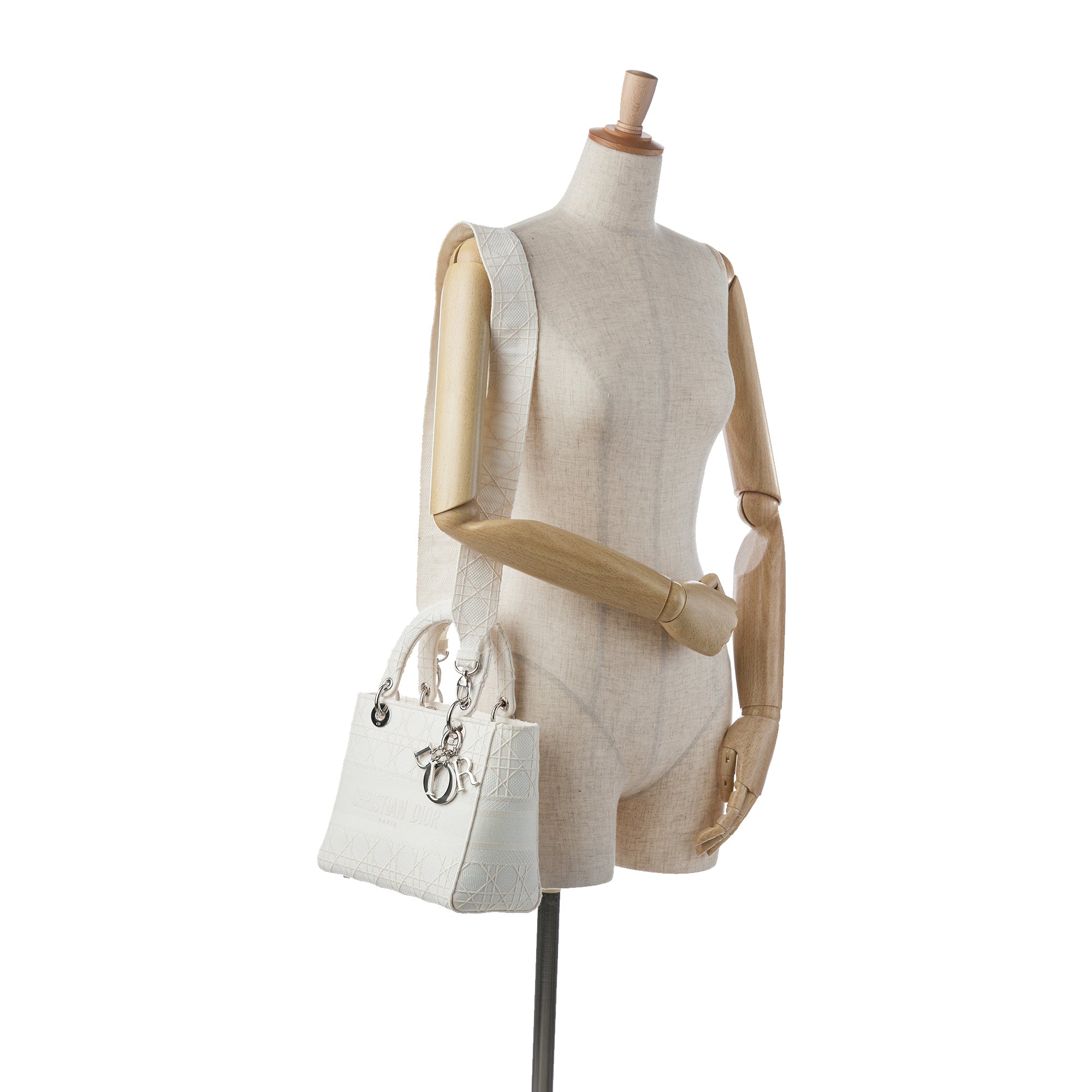 Dior | Pre-Owned Medium Canvas Cannage Lady D Lite - II | White