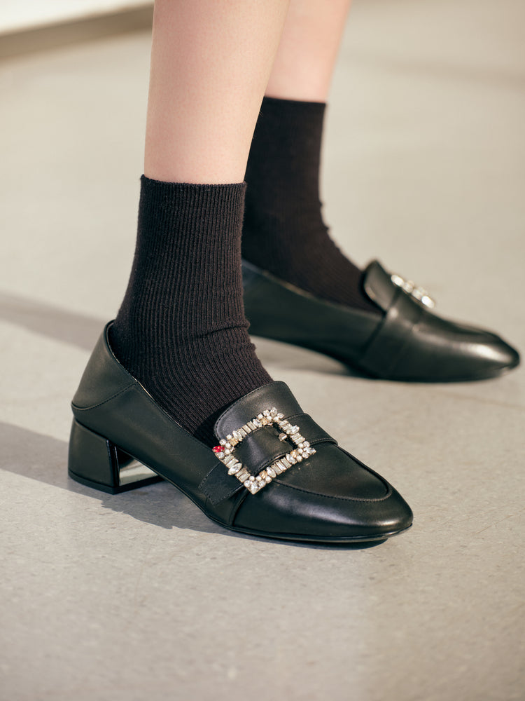 Double E Vine Diamond Buckle Loafers | Black