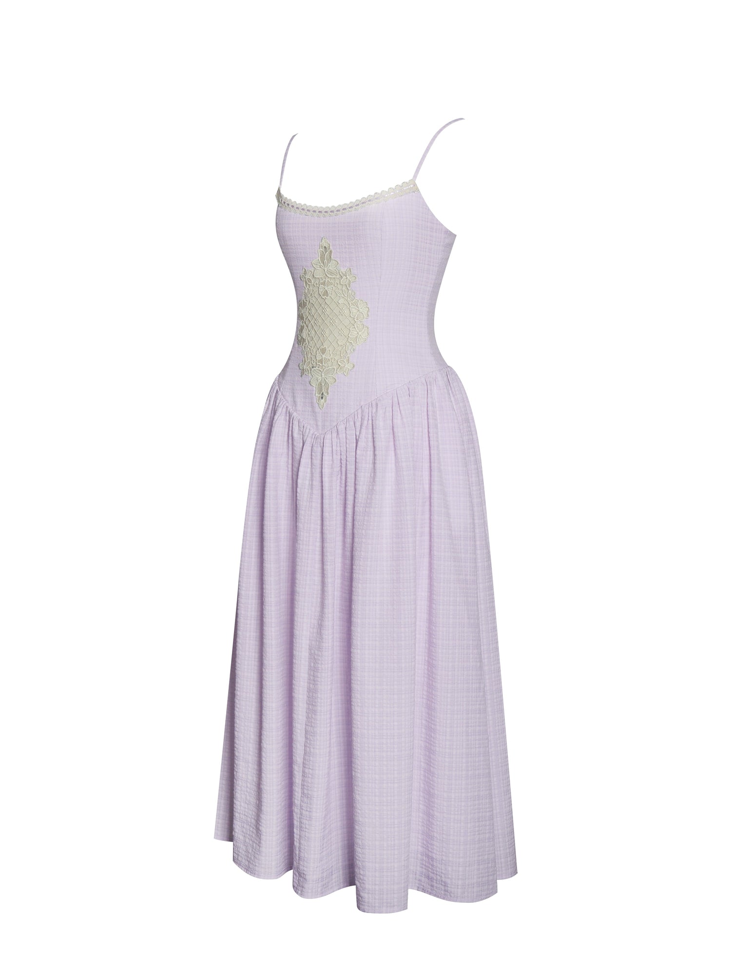 Jaclyn Lace Trim Cutout Seersucker Midi Dress | Lavender