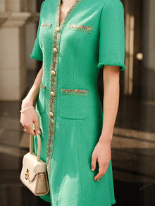 Fine Tweed Dress | Green