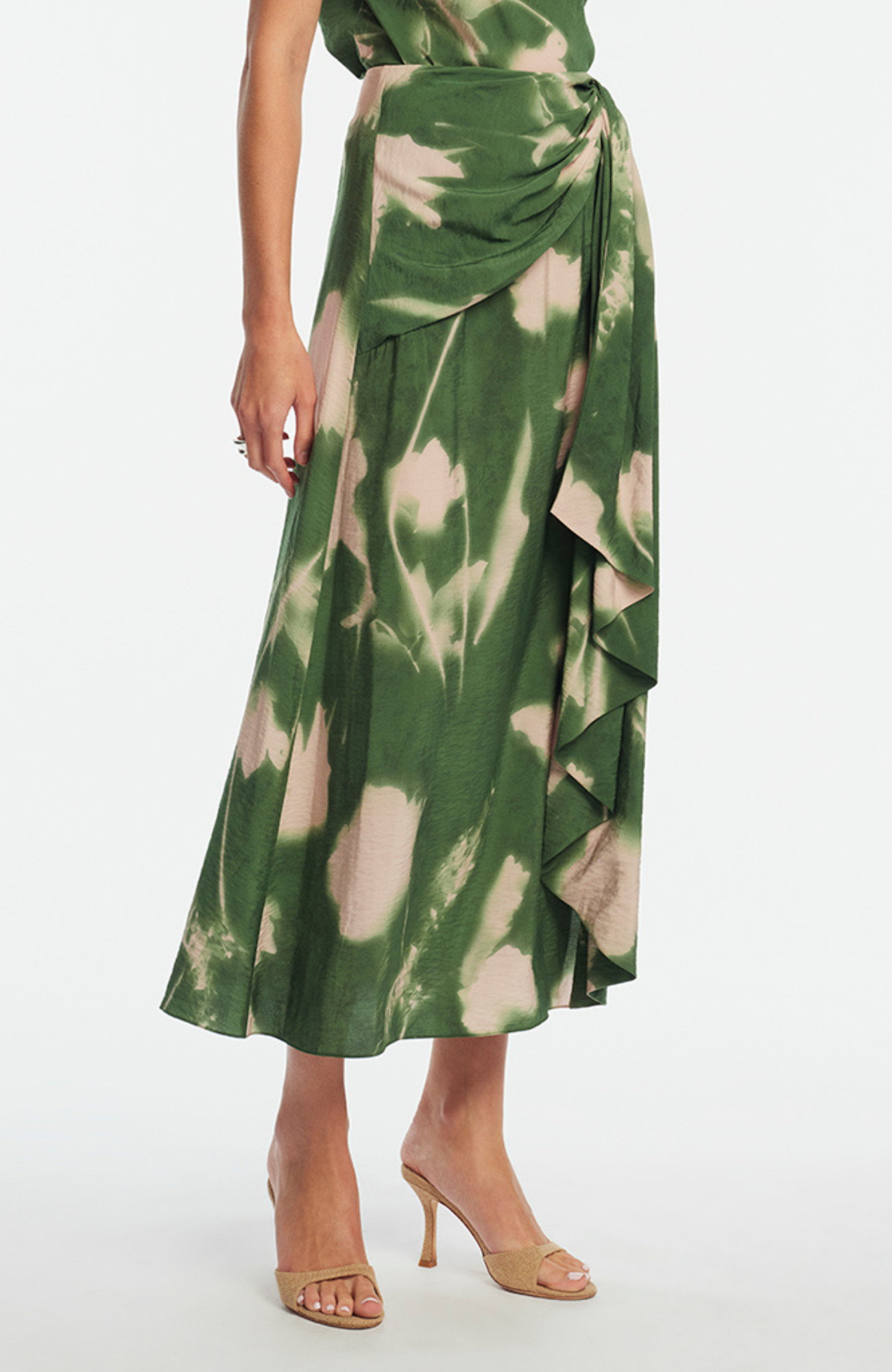 Abstract Floral Crepe Cascade Skirt | Cactus