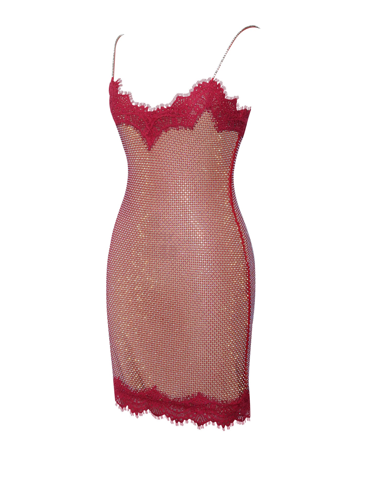 Remi Mesh Rhinestone Lace Mini Dress | Burgundy