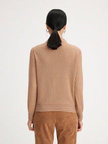 Cashmere Chimney Collar Pleated Knit Top | Camel