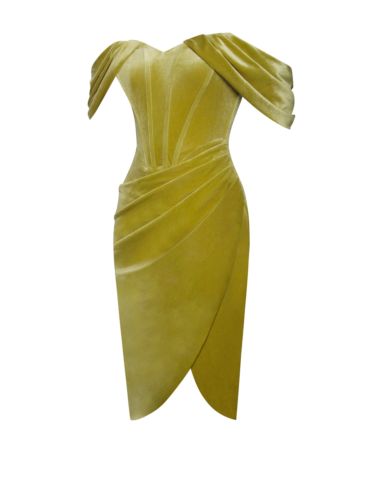 Omaria Velvet Off Shoulder Corset Dress | Gold
