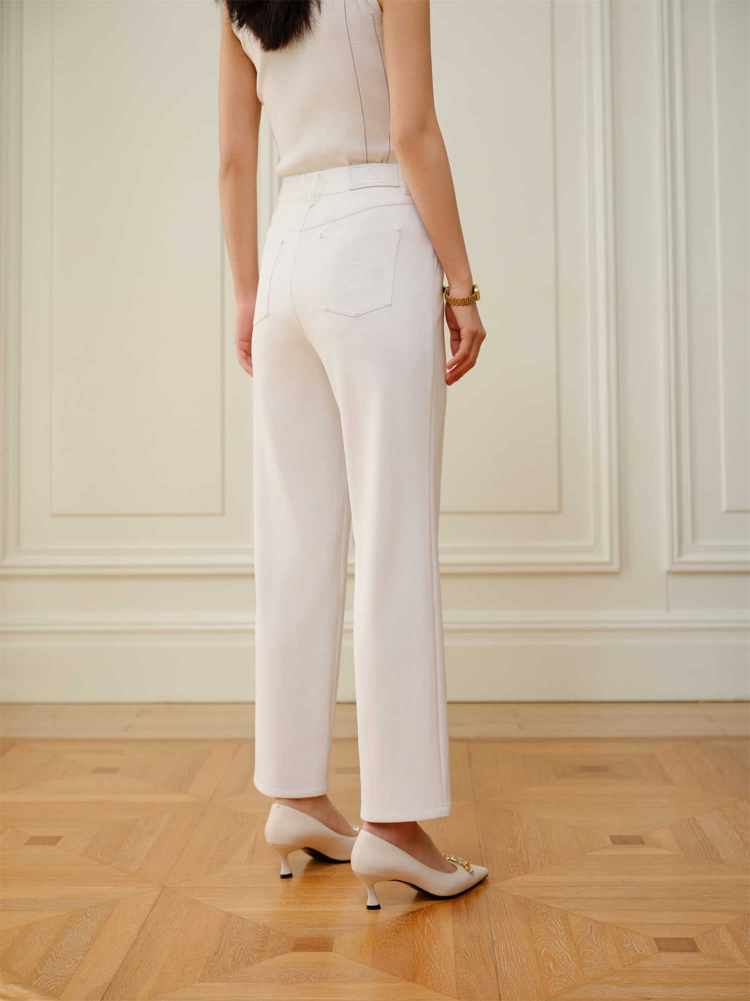 Cropped straight-leg trousers | White