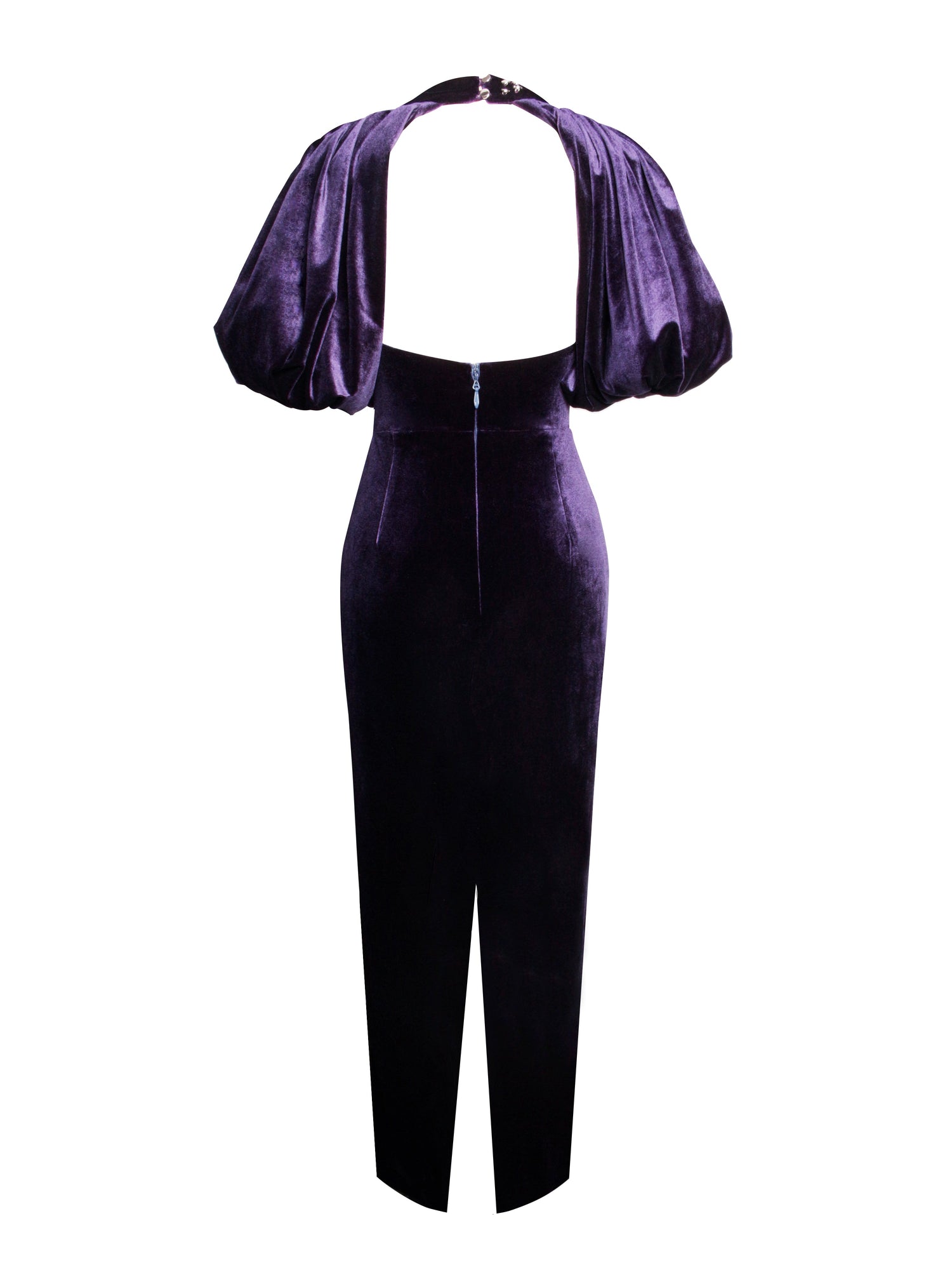 Coraline Velvet Bubble Sleeve Backless Maxi Dress | Purple