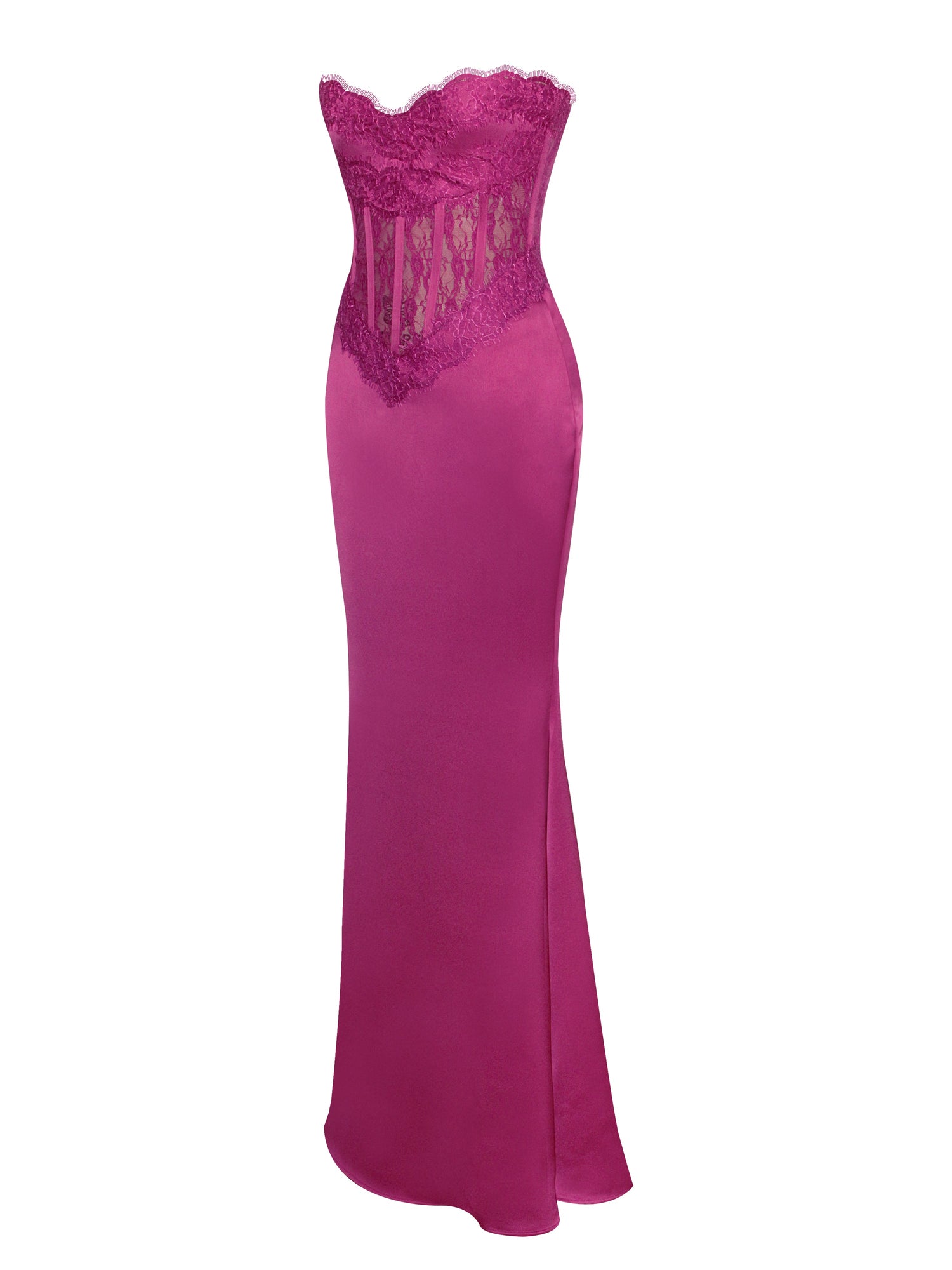 Everleigh Lace Satin Corset Maxi Dress | Fuchsia
