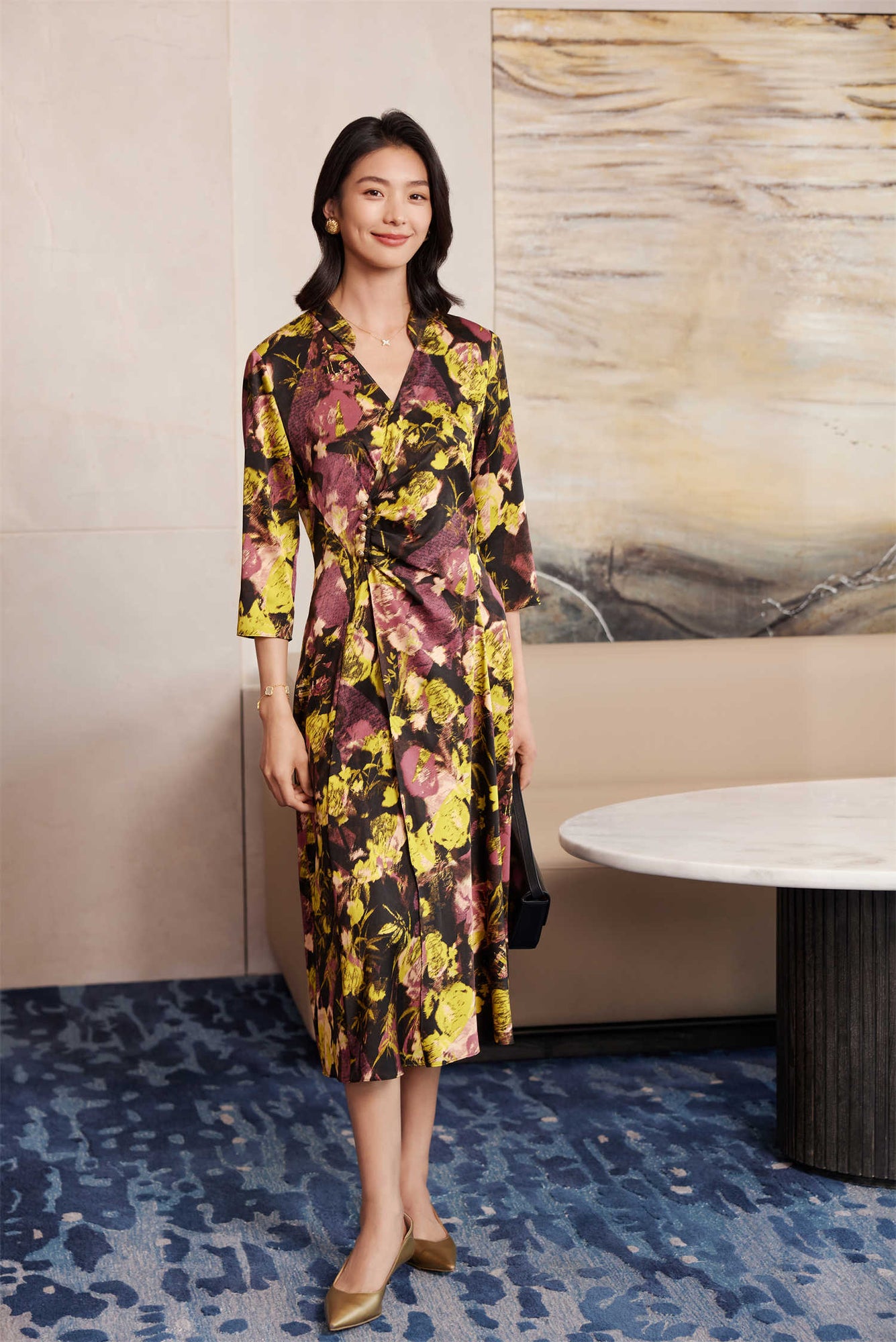 Silk Floral Dress | Black