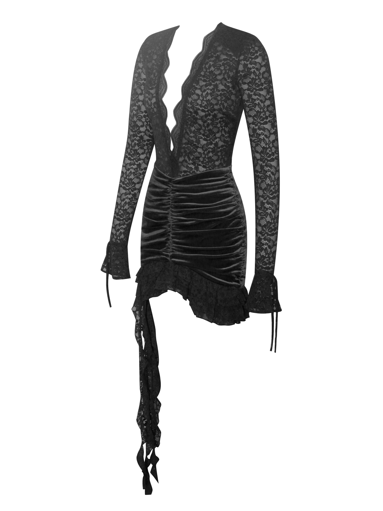 Nadina Lace Velvet Mini Dress | Black