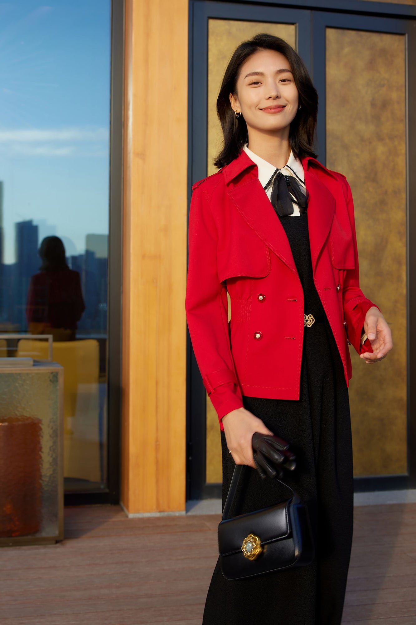Waist Belted Short Trench Coat | Red