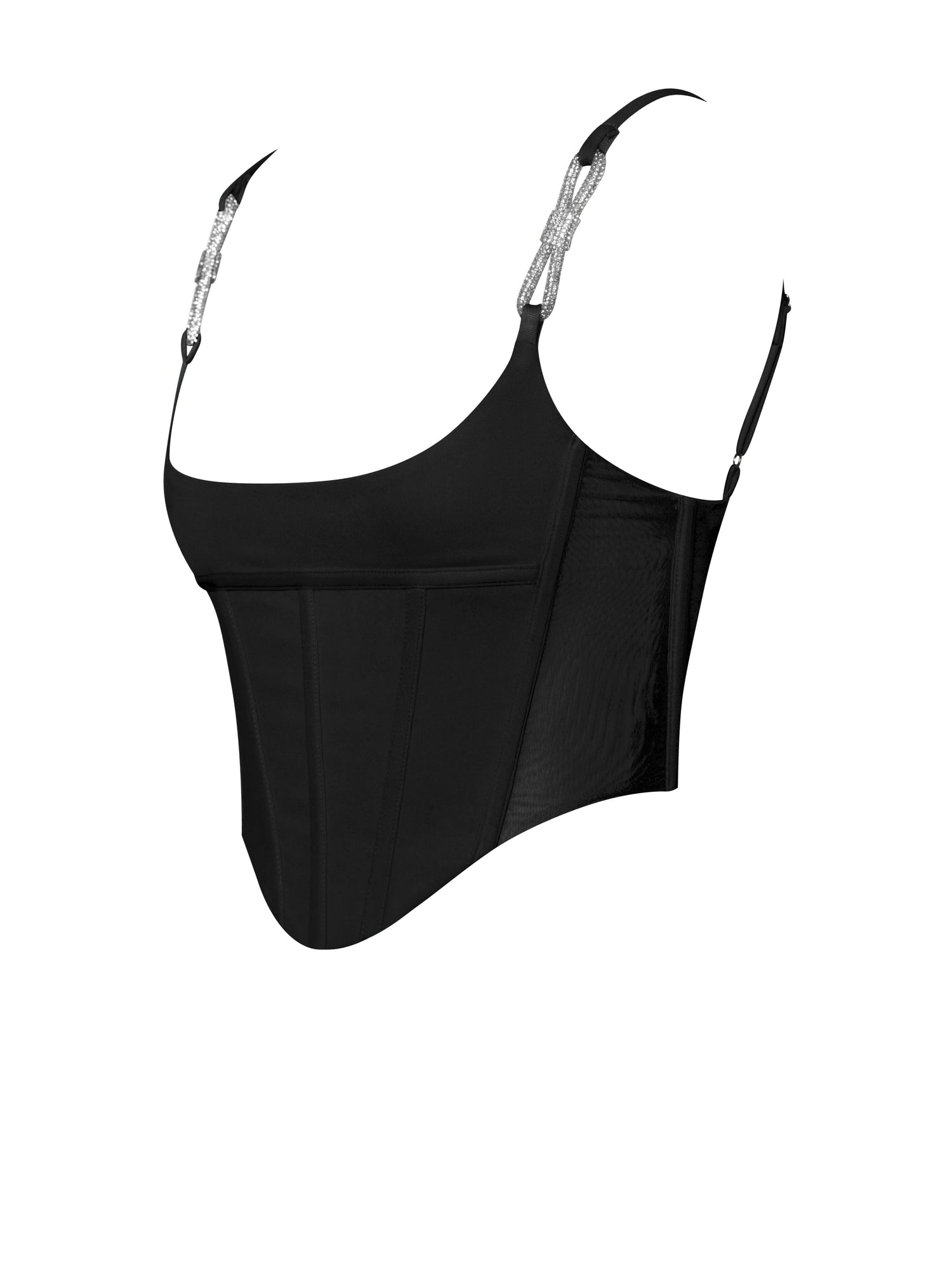 Tristyn Crystal Strap Corset Top | Black