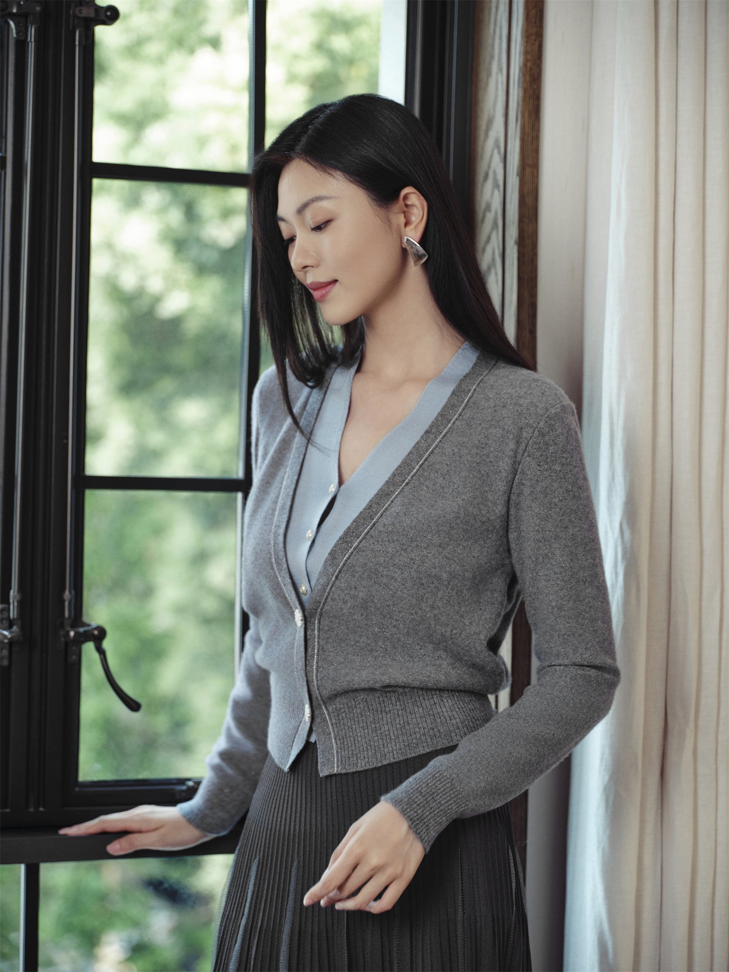 Faux Two-Piece Pullover | Grey