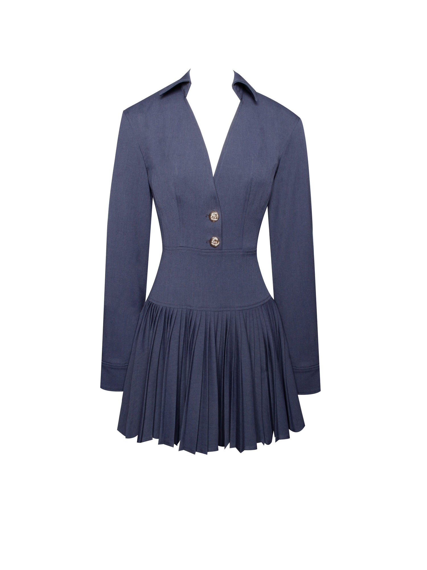Valarie Denim Style Pleated Mini Dress | Navy Blue