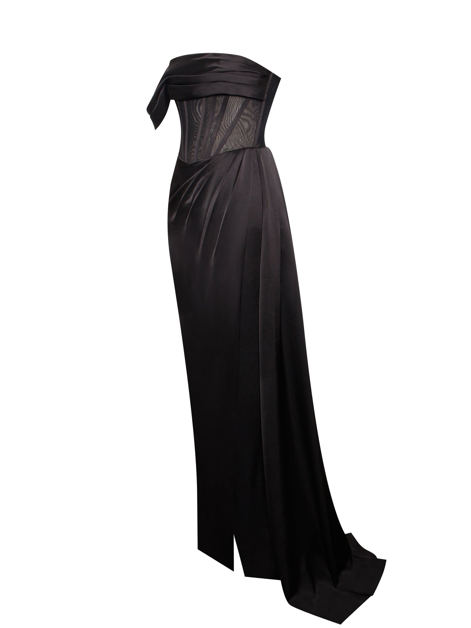 Rebeca Satin High Slit Corset Gown | Black