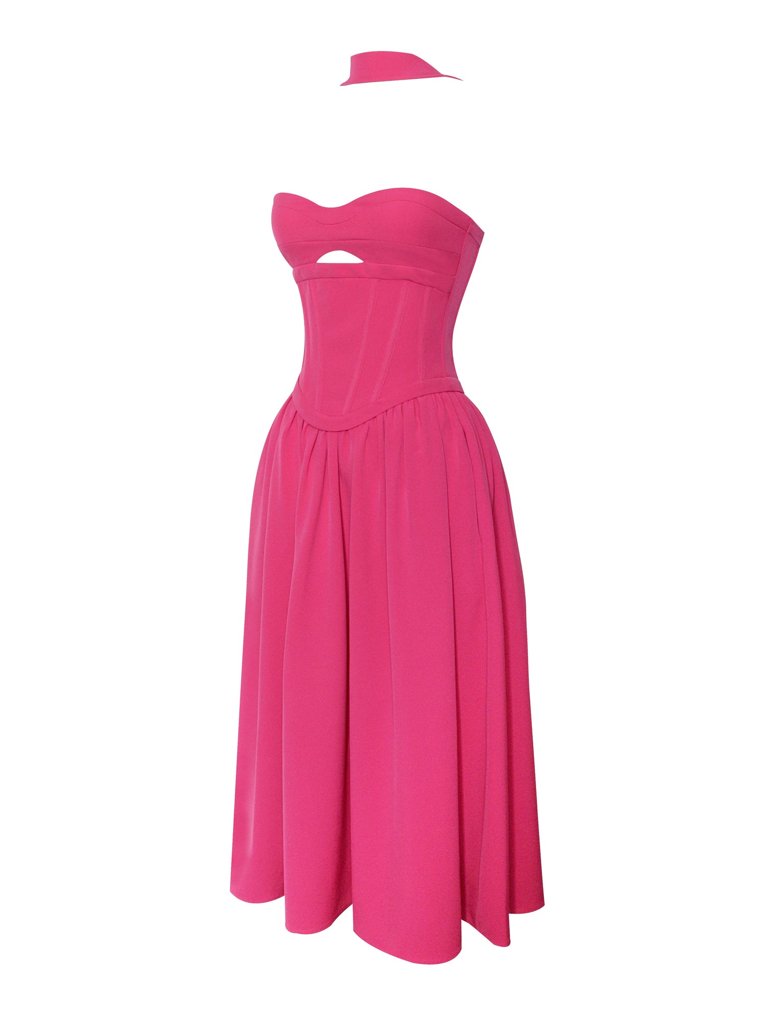 Maia Halter Neck Corset Midi Sundress | Fuchsia