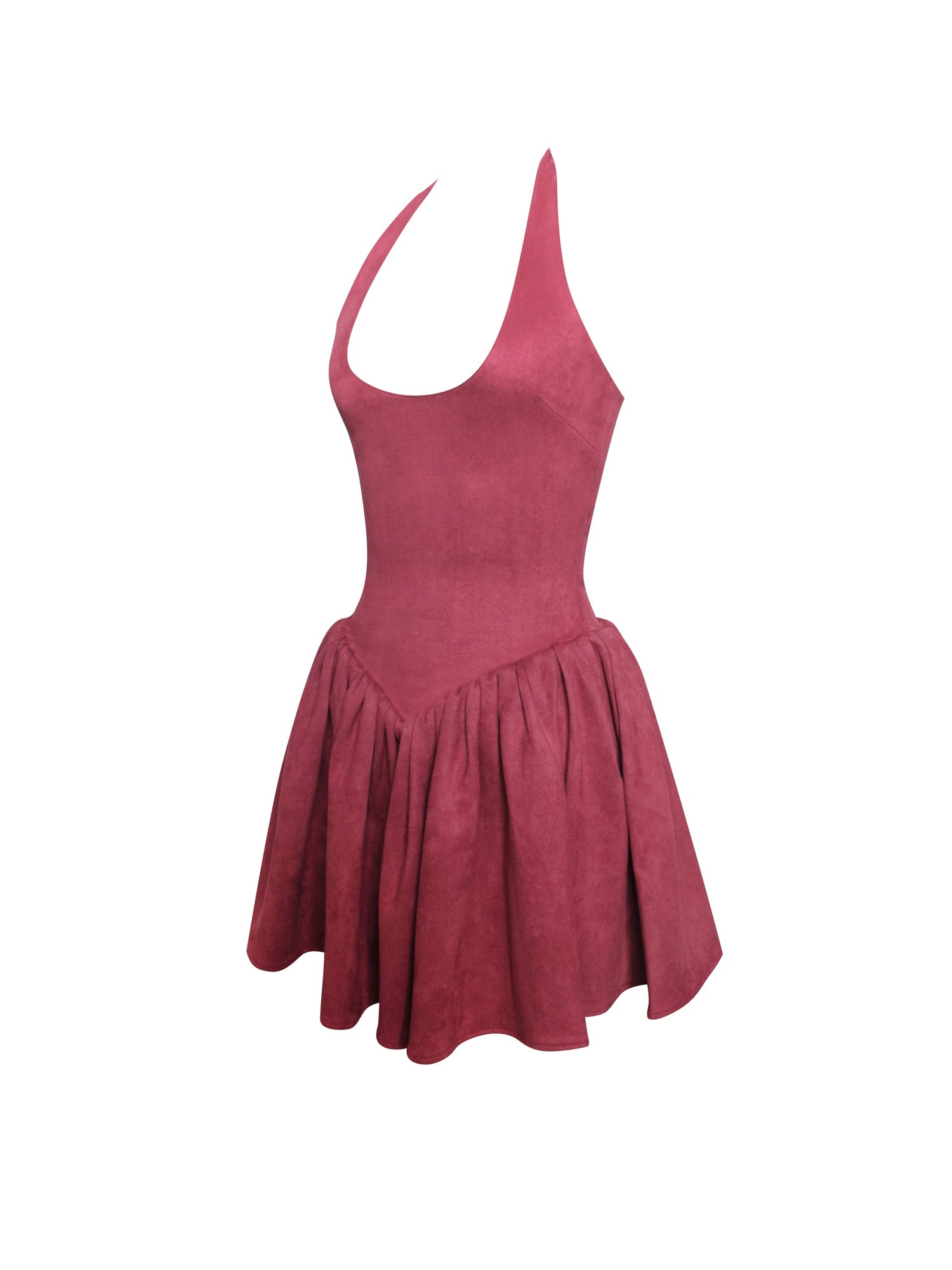 Hadorabra Suede Halter Mini Full Dress | Burgundy