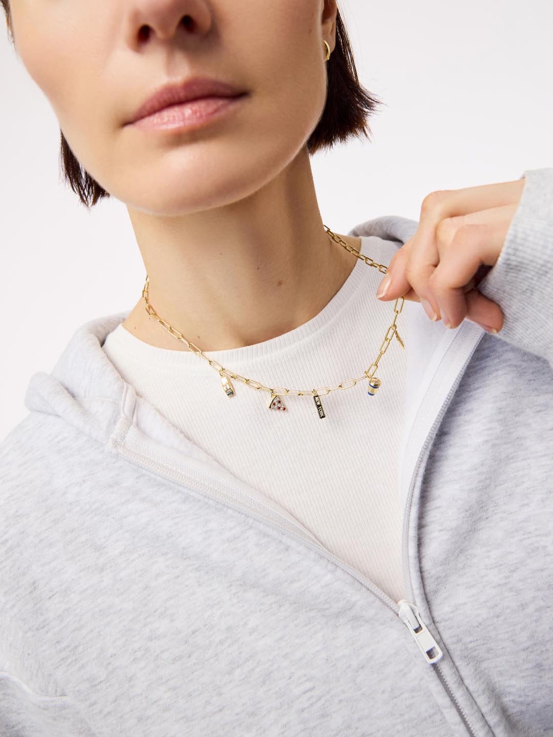 A New York Minute Charm Necklace | 14K Gold on Brass | Cubic Zirconia/Multicolor Enamel