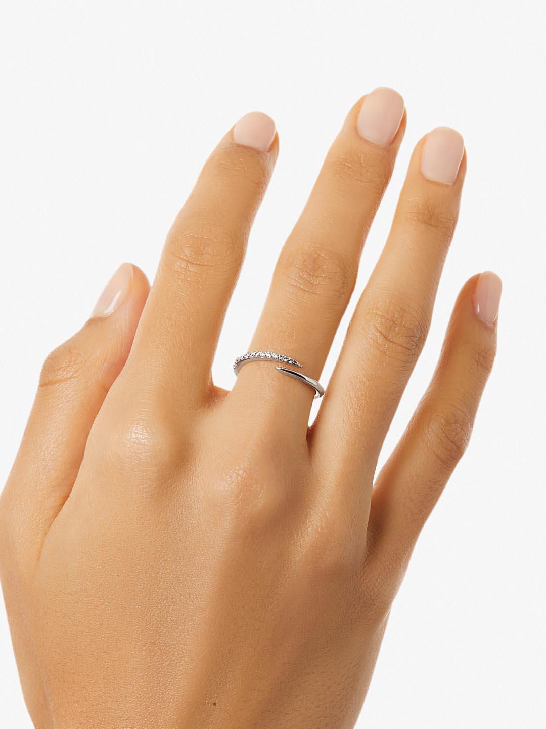 Oren Bypass Ring | Rhodium on Brass | Cubic Zirconia