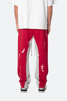 3 Patch Contrast Sweatpants | Red/Grey