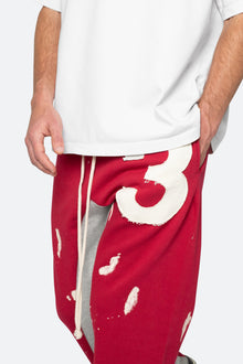 3 Patch Contrast Sweatpants | Red/Grey