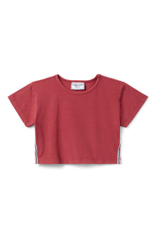 Women | Vintage Side Stripe Crop Workout Tee | Crimson