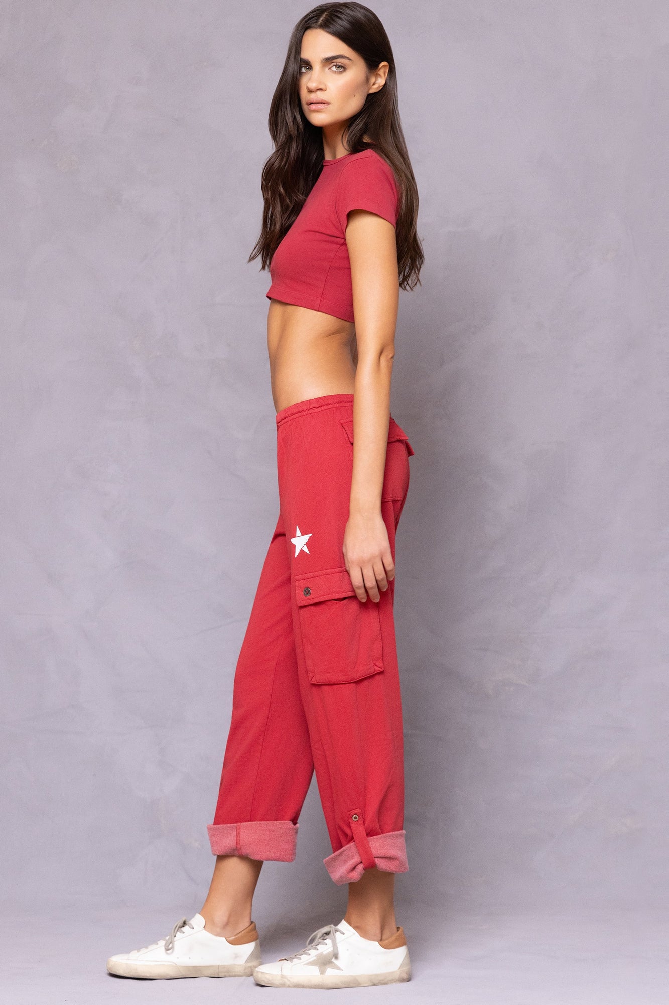 Women | Short Sleeve Crop Workout Tee | Crimson