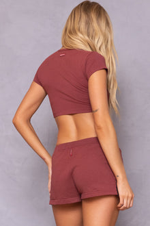 Women | Short Sleeve Crop Workout Tee | Wine Not